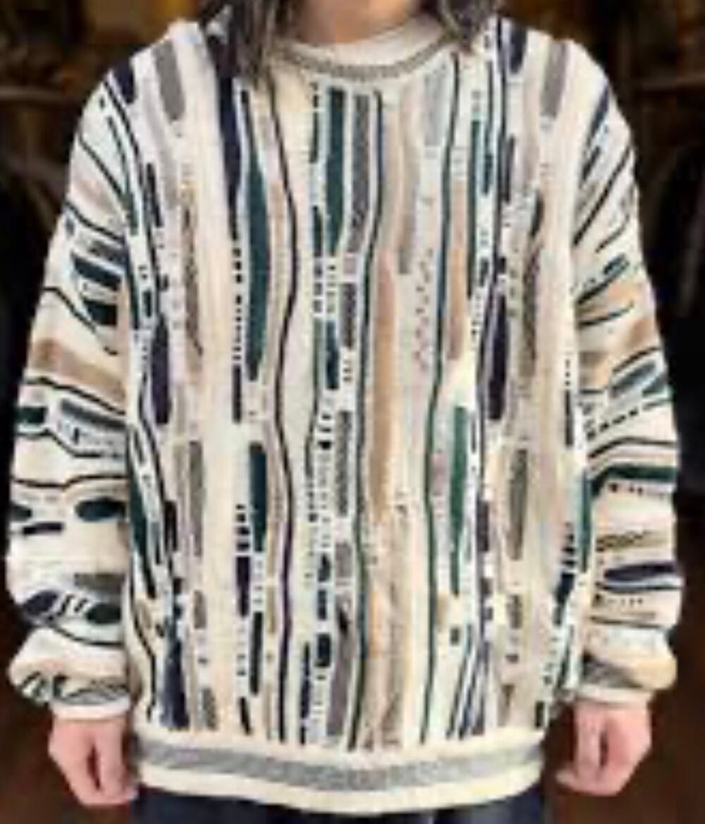Vintage Croft & Barrow Men's 3D Sweater 90's Cream Tan Green XL Textured Cosby